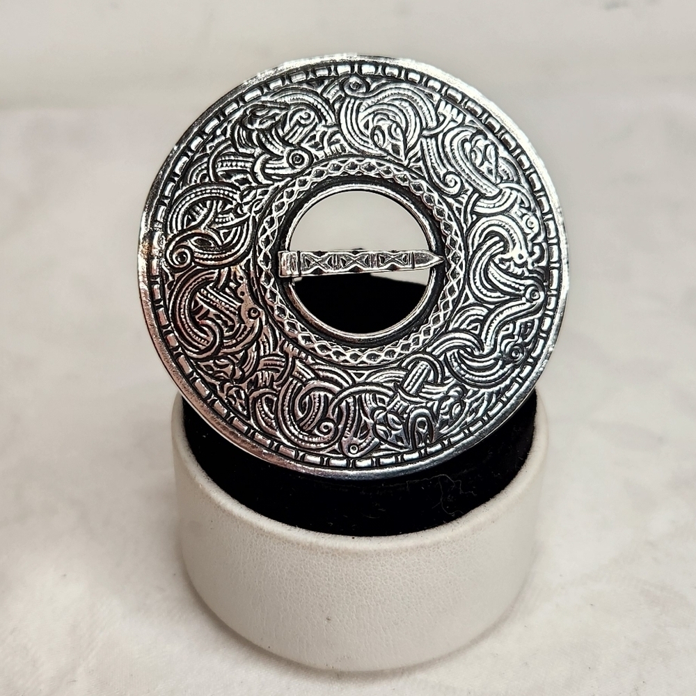 Silver Viking Serpent Pendant Brooch